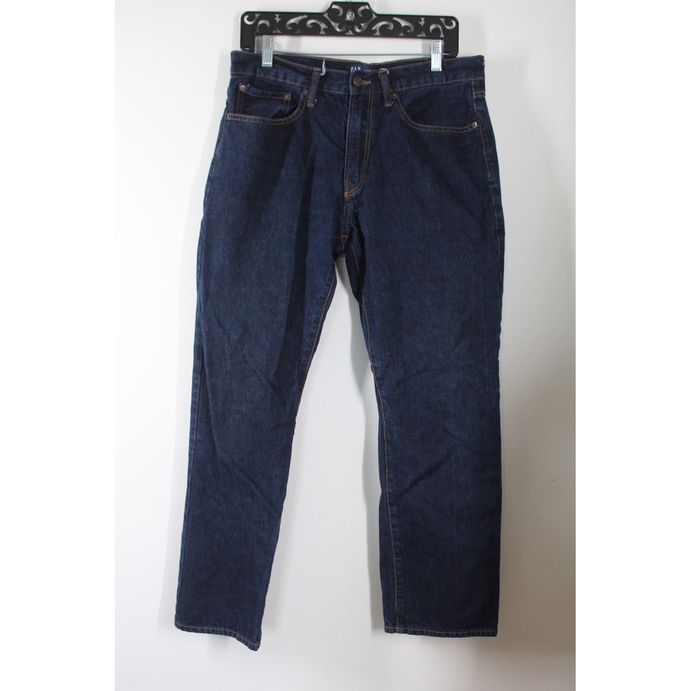 Gap 33x30 Dark Blue Straight Leg Jeans Rinsed Indigo Cotton Denim Pants